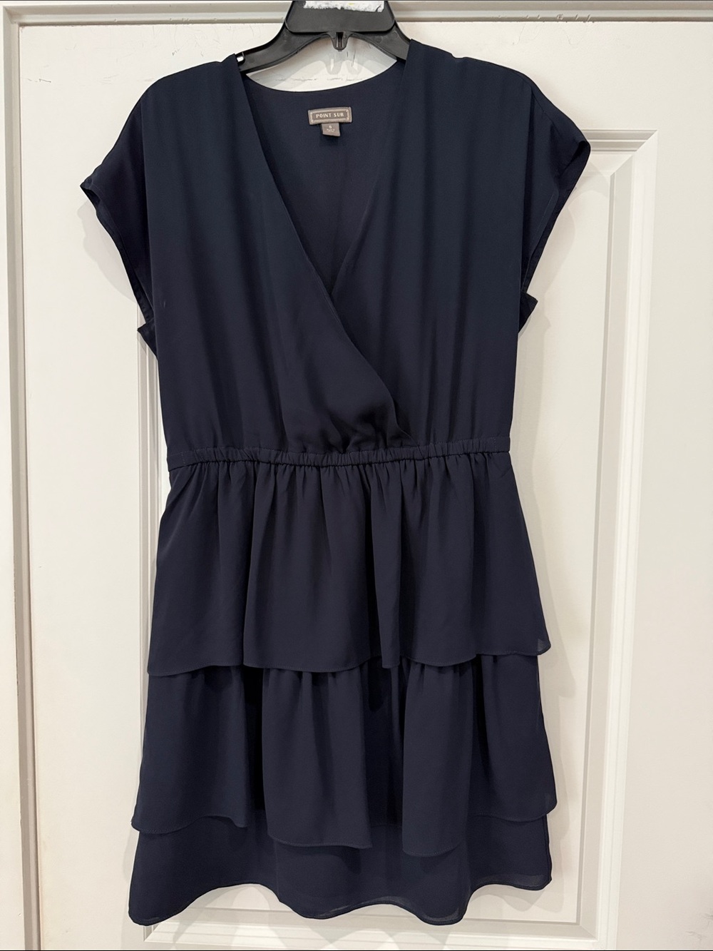 J.Crew Point Sur Navy Tiered Ruffle Faux Wrap Mini Dress Size 8
